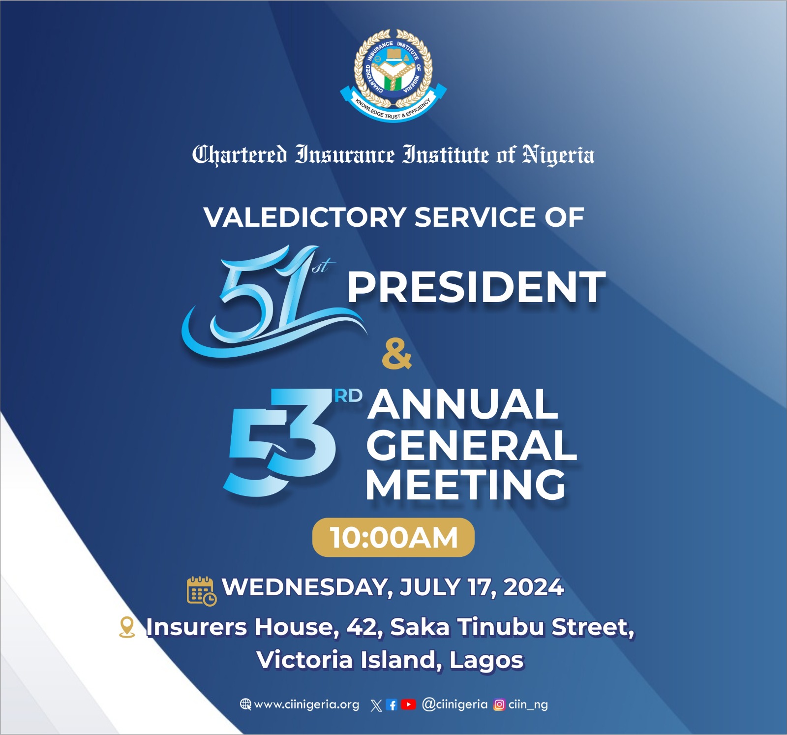 VALEDICTORY SERVICE OF THE 51ST PRESIDENT & 53RD ANNUAL GENERAL MEETING